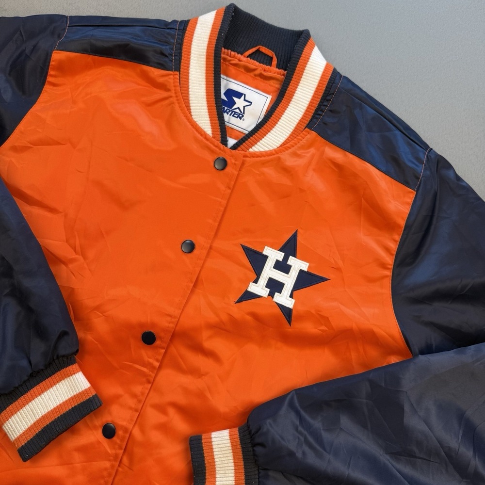 Houston Astros STARTER Bomber Jacket Satin MLB Navy Blue And Orange XL
